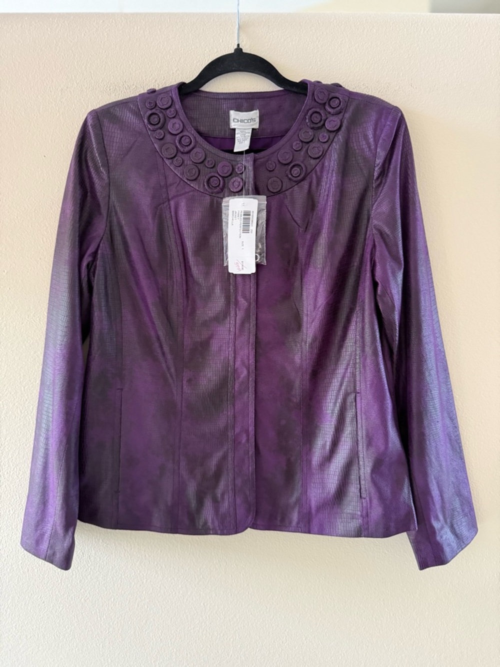 Chico's Pebbled Perfection Finney Jacket Marchella Plum NEW